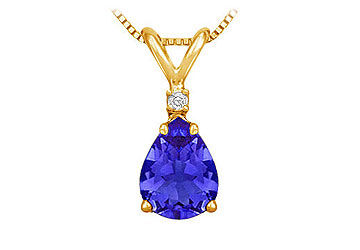 Diamond and Sapphire Solitaire Pendant  14K Yellow Gold - 1.00 CT TGW