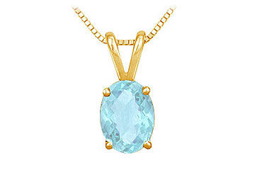 Aquamarine Solitaire Pendant  14K Yellow Gold - 1.00 CT TGW