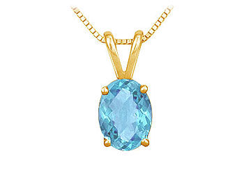 Blue Topaz Solitaire Pendant  14K Yellow Gold - 1.00 CT TGW