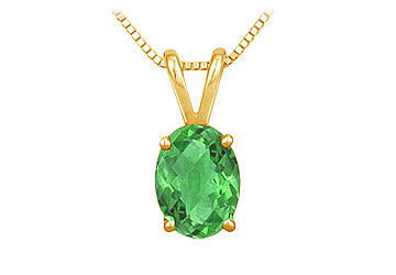 Emerald Solitaire Pendant  14K Yellow Gold - 1.00 CT TGW