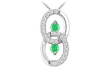 Emerald and Diamond Circle Pendant  14K White Gold - 1.00 CT TGW