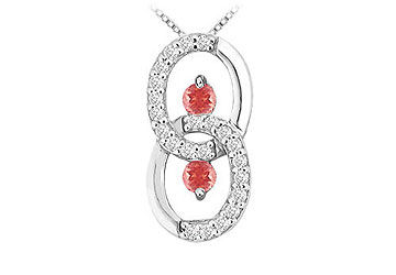 Ruby and Diamond Circle Pendant  14K White Gold - 1.00 CT TGW