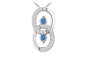 Sapphire and Diamond Circle Pendant  14K White Gold - 1.00 CT TGW
