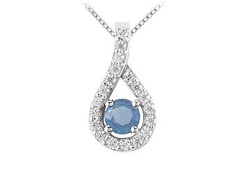 Sapphire and Diamond Pendant  14K White Gold - 0.50 CT TGW