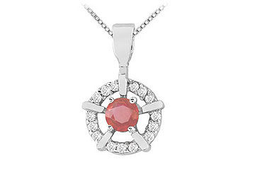 Ruby and Diamond Pendant  14K White Gold - 0.50 CT TGW