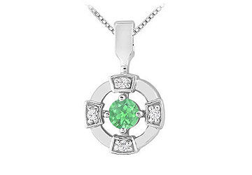 Emerald and Diamond Pendant  14K White Gold - 0.25 CT TGW