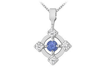 Sapphire and Diamond  Pendant  14K White Gold - 0.50 CT TGW