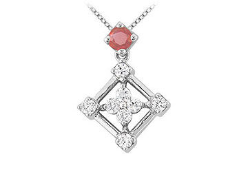 Ruby and Diamond Pendant  14K White Gold - 1.00 CT TGW