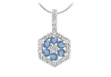Sapphire and Diamond Geometric Design Pendant  14K White Gold - 1.50 CT TGW