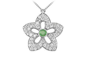 Emerald and Diamond Flower Pendant  14K White Gold - 2.00 CT TGW