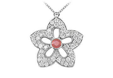 Ruby and Diamond Flower Pendant  14K White Gold - 2.00 CT TGW