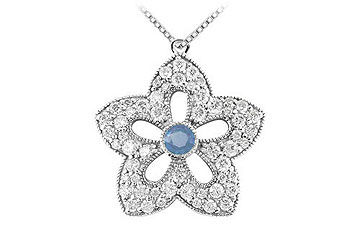 Sapphire and Diamond Flower Pendant  14K White Gold - 2.00 CT TGW
