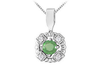 Emerald and Diamond Pendant  14K White Gold - 0.50 CT TGW