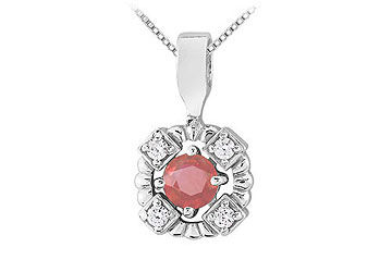 Ruby and Diamond Pendant  14K White Gold - 0.50 CT TGW