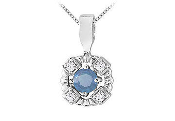 Sapphire and Diamond Pendant  14K White Gold - 0.50 CT TGW