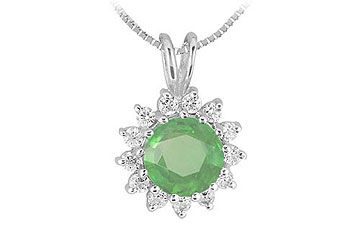 Emerald and Diamond Pendant  14K White Gold - 1.00 CT TGW