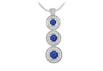 Blue Sapphire and Diamond Pendant  14 White Gold - 1.25 CT TGW