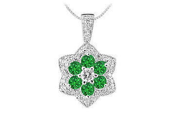 Emerald and Diamond Pendant  14K White Gold - 2.25 CT TGW