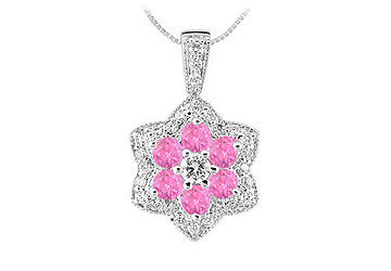 Pink Sapphire and Diamond Pendant  14K White Gold - 2.25 CT TGW