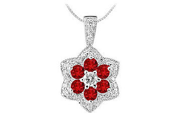 Ruby and Diamond Pendant  14K White Gold - 2.25 CT TGW
