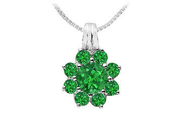 Emerald Flower Pendant  14K White Gold - 2.75 CT TGW