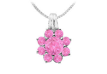 Pink Sapphire Flower Pendant  14K White Gold - 2.75 CT TGW