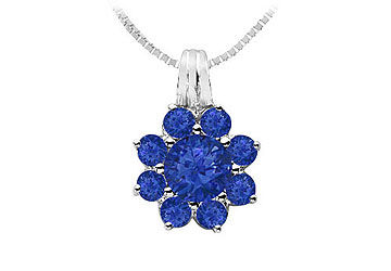 Blue Sapphire Flower Pendant  14K White Gold - 2.75 CT TGW