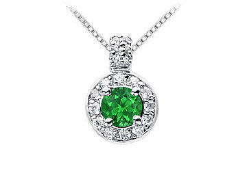 Emerald and Diamond Pendant  14K White Gold - 1.25 CT TGW
