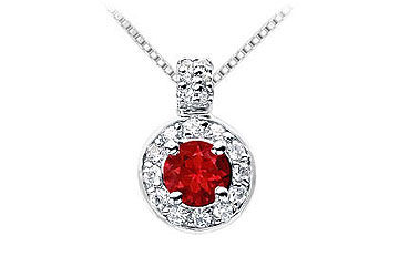Ruby and Diamond Pendant  14K White Gold - 1.25 CT TGW