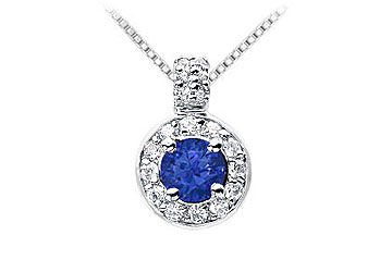 Sapphire and Diamond Pendant  14K White Gold - 1.25 CT TGW