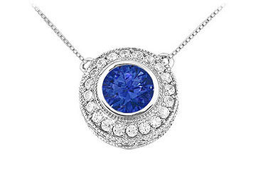 Sapphire and Diamond Pendant  14K White Gold - 0.66 CT TGW
