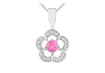 Pink Sapphire and Diamond Flower Pendant  14K White Gold - 0.50 CT TGW