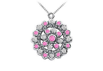 Pink Sapphire and Diamond Flower Pendant  14K White Gold - 0.50 CT TGW