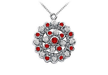 Ruby and Diamond Flower Pendant  14K White Gold - 0.50 CT TGW
