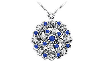 Sapphire and Diamond Flower Pendant  14K White Gold - 0.50 CT TGW