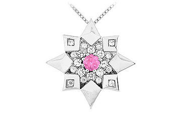 Pink Sapphire and Diamond Star Pendant  14K White Gold - 0.66 CT TGW