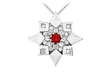 Ruby and Diamond Star Pendant  14K White Gold - 0.66 CT TGW
