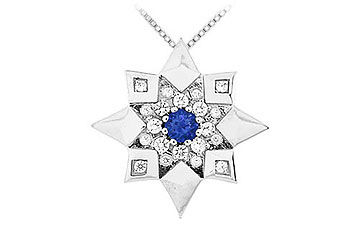 Sapphire and Diamond Star Pendant  14K White Gold - 0.66 CT TGW