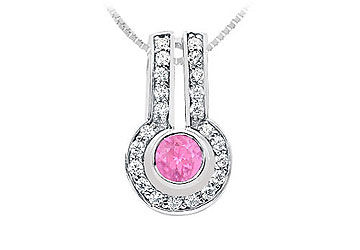 Pink Sapphire and Diamond Pendant  14K White Gold - 1.25 CT TGW