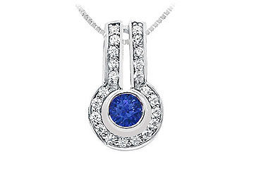 Sapphire and Diamond Pendant  14K White Gold - 1.25 CT TGW