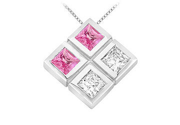 Pink Sapphire and Diamond Pendant  14K White Gold - 1.00 CT TGW