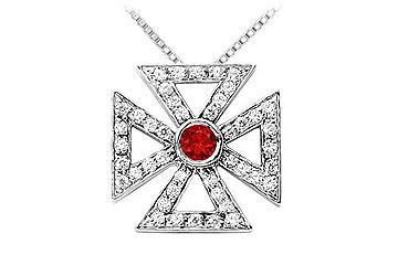 Ruby and Diamond Maltese Cross Pendant  14K White Gold - 0.75 CT TGW