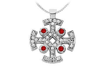 Ruby and Diamond Cross Pendant  14K White Gold - 1.50 CT TGW
