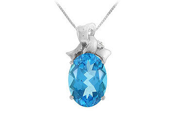 Blue Topaz and Diamond Pendant  14K White Gold - 7.75 CT TGW