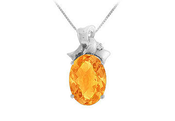 Citrine and Diamond Pendant  14K White Gold - 7.75 CT TGW