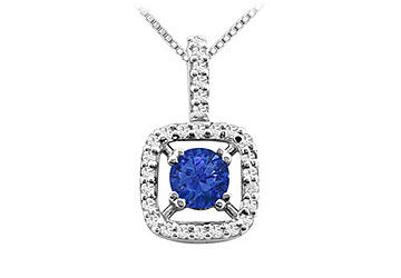 Sapphire and Diamond Pendant  14K White Gold - 2.50 CT TGW