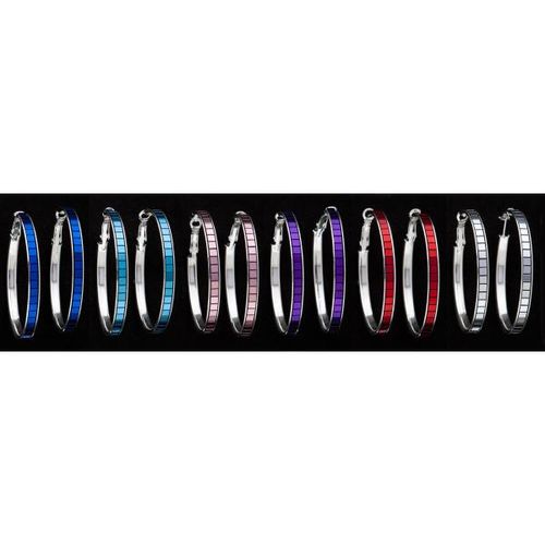 Colorful Hoop Earrings-Silver Plated Case Pack 12