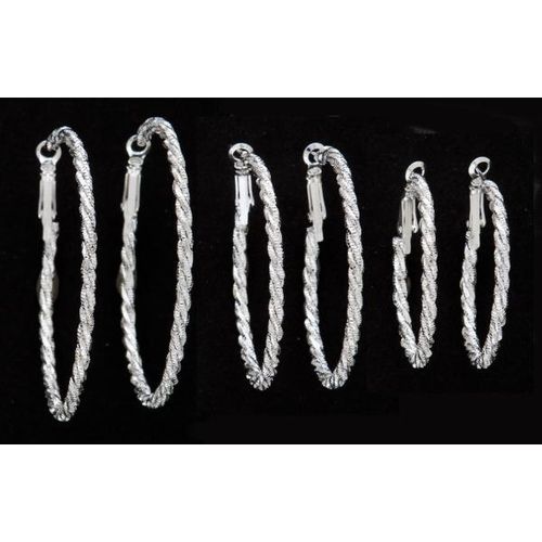 Rope Style Hoop Earrings-Silver Plated Case Pack 12