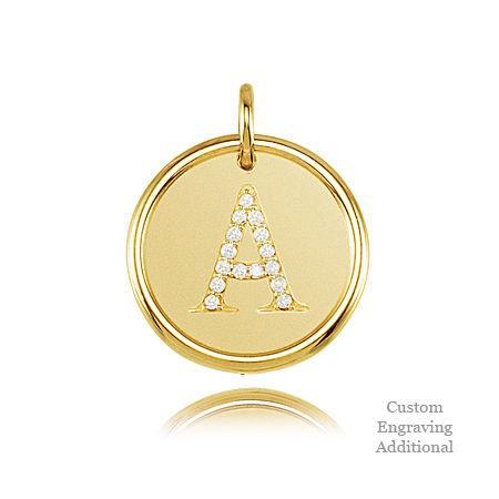 14k Yellow Gold Engravable Posh Mommy Pendant Initial with Diamonds - Letter a