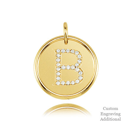 14k Yellow Gold Engravable Posh Mommy Pendant Initial with Diamonds - Letter B